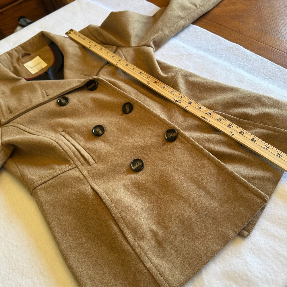 Thread Supply Peacoat Womens Medium M Wool Blend Camel Tan Coat Double Breasted - Picture 9 of 10